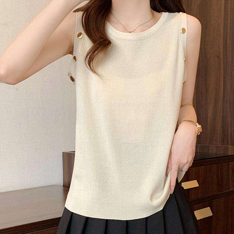 Майки женские летние 2025 года без рукавов с круглым вырезом черные полосатые трикотажные тонкие майки женские топы JJ228