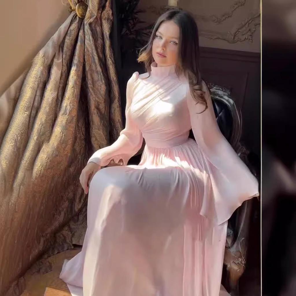 GMXIA Платье-полуводолазка женское с длинным рукавом юбка для перерыва на чай