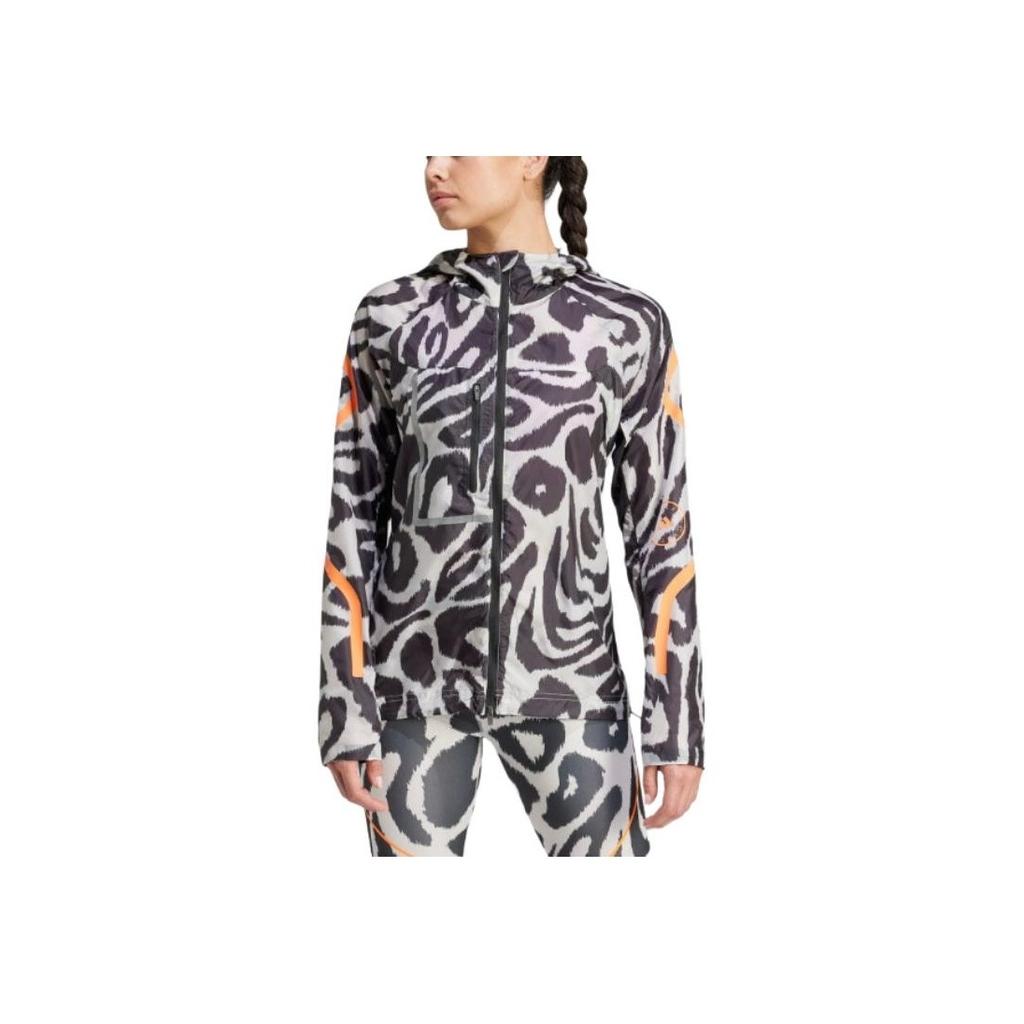 Adidas Приталенная куртка с капюшоном и длинными рукавами с принтом по всему лицу, женская верхняя одежда, черный цвет IQ4481