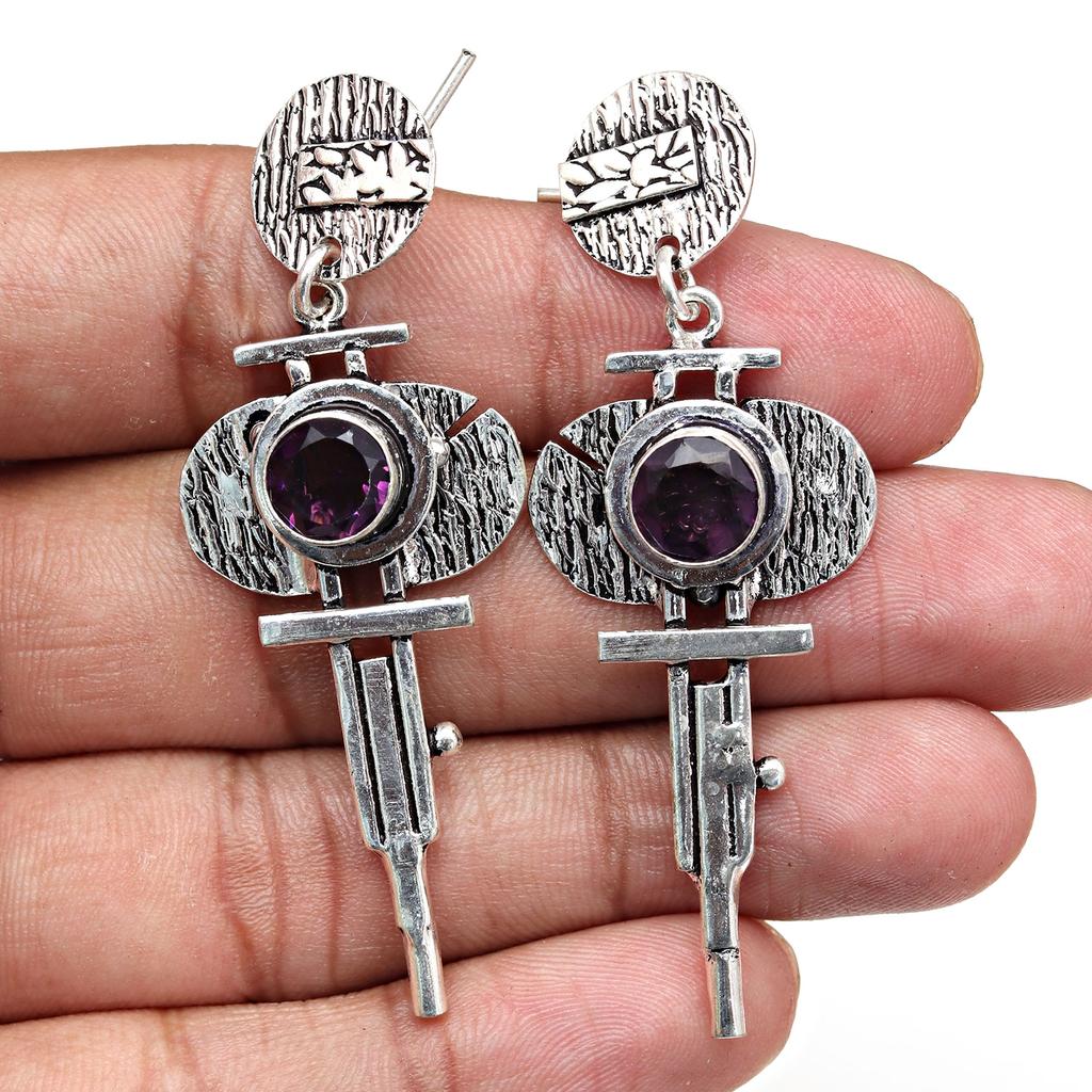 Серьги из серебра 925 пробы с аметистом и драгоценными камнями, серьги ручной работы, фиолетовые