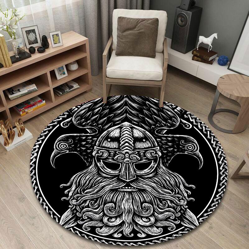 Nordic Round Abstract Multicolor Floor Rug, Non-Slip Floor Mat for Nursery