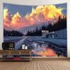 VIKAMA Oil Painting Style Dusk Road Tapestry Sunset Forest Road Scenery Background Cloth Warm Tapestry Room Decoration