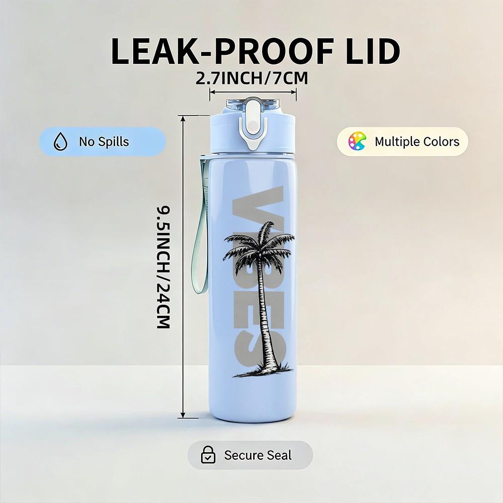 1PC VS Vertical Letter Minimal Print 750ml Color Plastic Sports Water Bottle Leakproof Flip Straw Lid Suitable for Sports Office Home Use