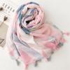 Four Seasons New Cotton And Hemp Texture Scarf Pink Cartoon Hand Drawn Tassel Silk Scarf Warm Shawl
