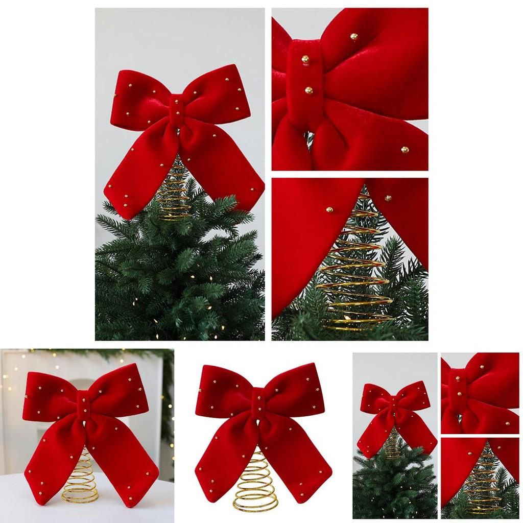 Christmas Tree Topper With Red Flannel Fabric Star And Bow For Holiday Decor