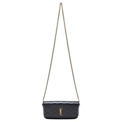Ysl Gaby Золотой Логотип Стеганая Кожа Ягненка Наплечная Сумка Через Плечо Сумка для Телефона Женские сумки Черный 742579-1EL07-1000