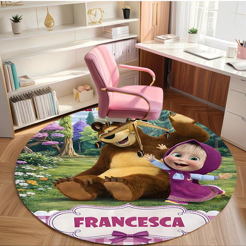 Masha and The Bear Print Round Rug, Washable Floor Carpet, For Entryway Dorm Laundry Room Office Study, Home Decor Birthday Christmas Gift