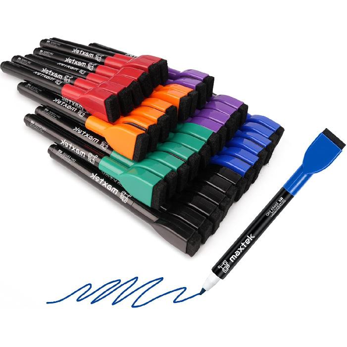 Maxtek Магнитные маркеры для белой доски - 12 шт., разноцветные, с тонким наконечником, для сухого стирания, для детей, с низким запахом, тонкие маркеры для досок-календарей