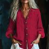 Женская модная и повседневная однотонная рубашка с длинным рукавом из хлопка и льна