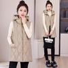 New European and American Diamond-shaped Down Cotton Vest for Women, Medium-length Loose Hooded Vest for Outer Wear