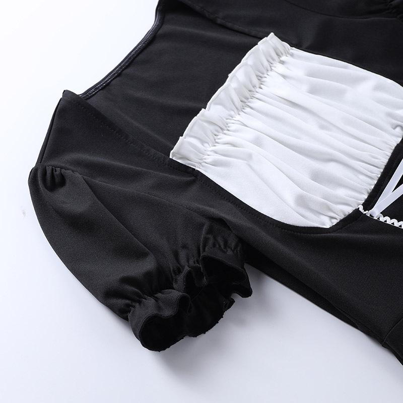 Y2k Готическое платье Лолита, женское темно-черное платье в студенческом стиле, осеннее контрастное цветное платье с пышными рукавами и завязками, женское платье