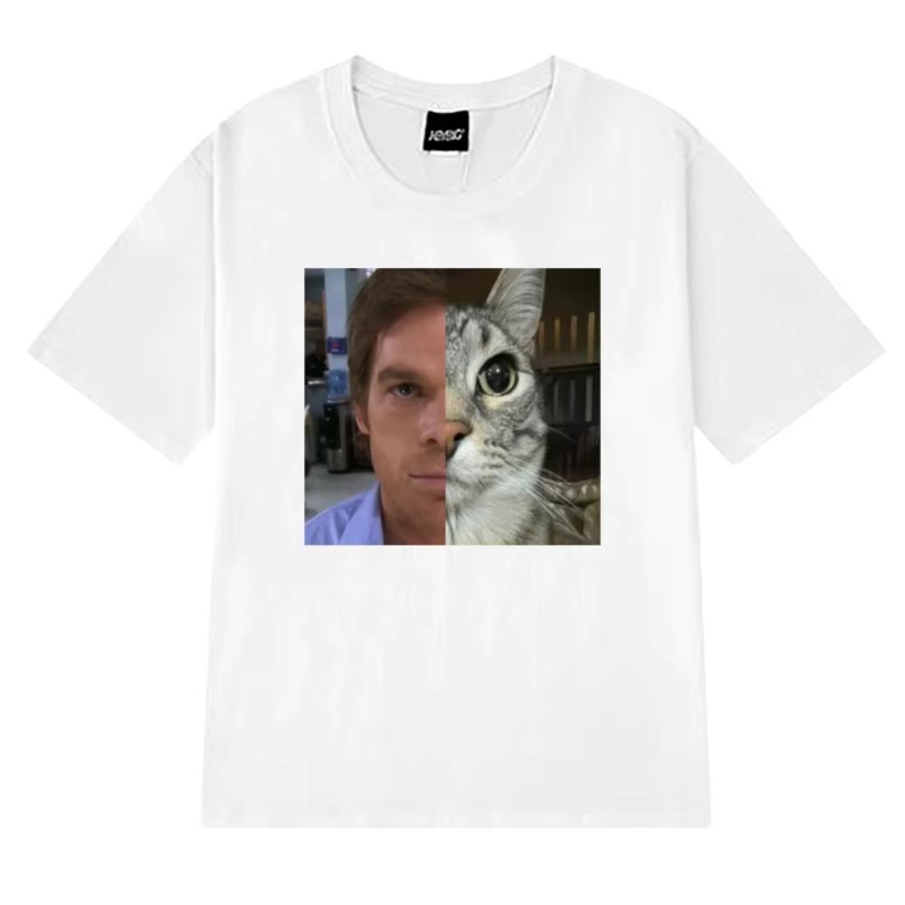 Hot Sale Dexter Morgan Funny Cat Tshirts Men Women Oversized Short Sleeve T Shirt Unisex Black Print Cotton Clothing Streetwear