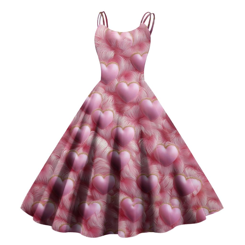 Women's Valentine's Day Love Heart Print Sexy Off Shoulder Vintage Dress