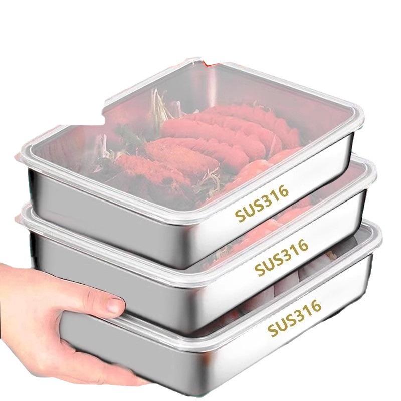 Контейнер для хранения продуктов из нержавеющей стали с крышкой: Квадратный ланч-бокс из пищевого пластика, безопасный для микроволновой печи и холодильника.