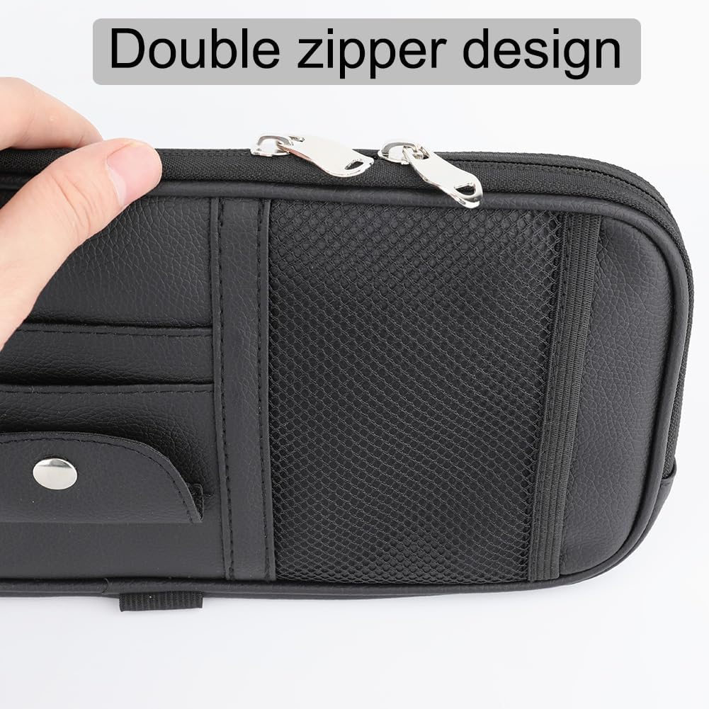 Органайзер на солнцезащитный козырек автомобиля, Карман-органайзер для аксессуаров в салоне автомобиля - Держатель-сумка для хранения в автомобиле, грузовике, внедорожнике, С сетчатым карманом на молнии (черный)