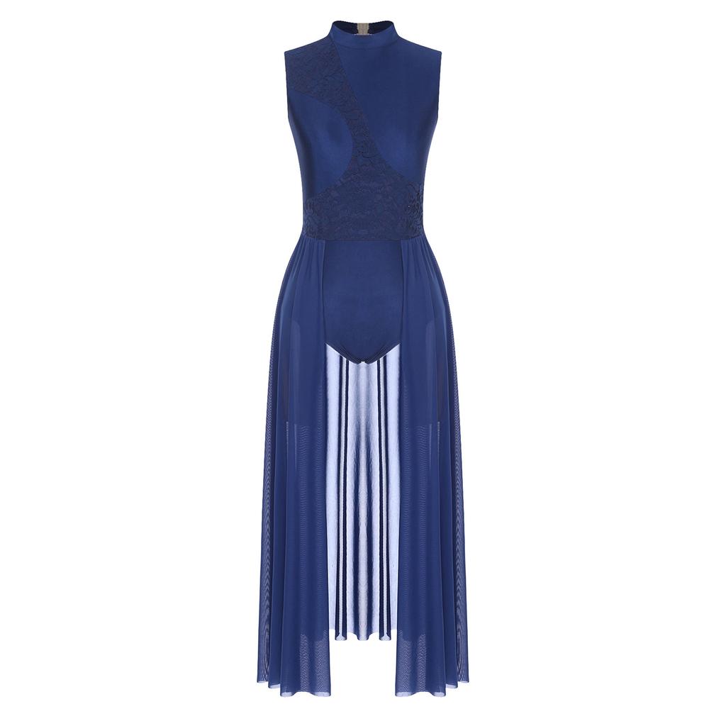 Женское платье для лирического танца из цветочного кружева, с воротником-стойкой, открытой спиной, без рукавов, леотард, костюм для сценического выступления