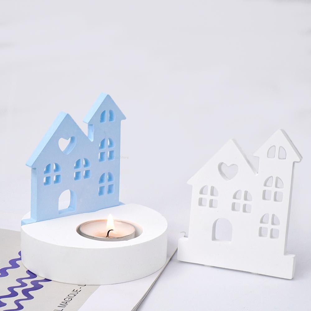 DIY Heart House Candlestick Silicone Mold Window Houses Tea Light Candle Holder Craft Gift Making Resin Gps Molds Home Decor