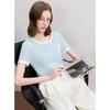 Sancai Color-block Round Neck Short Sleeve Knit Top