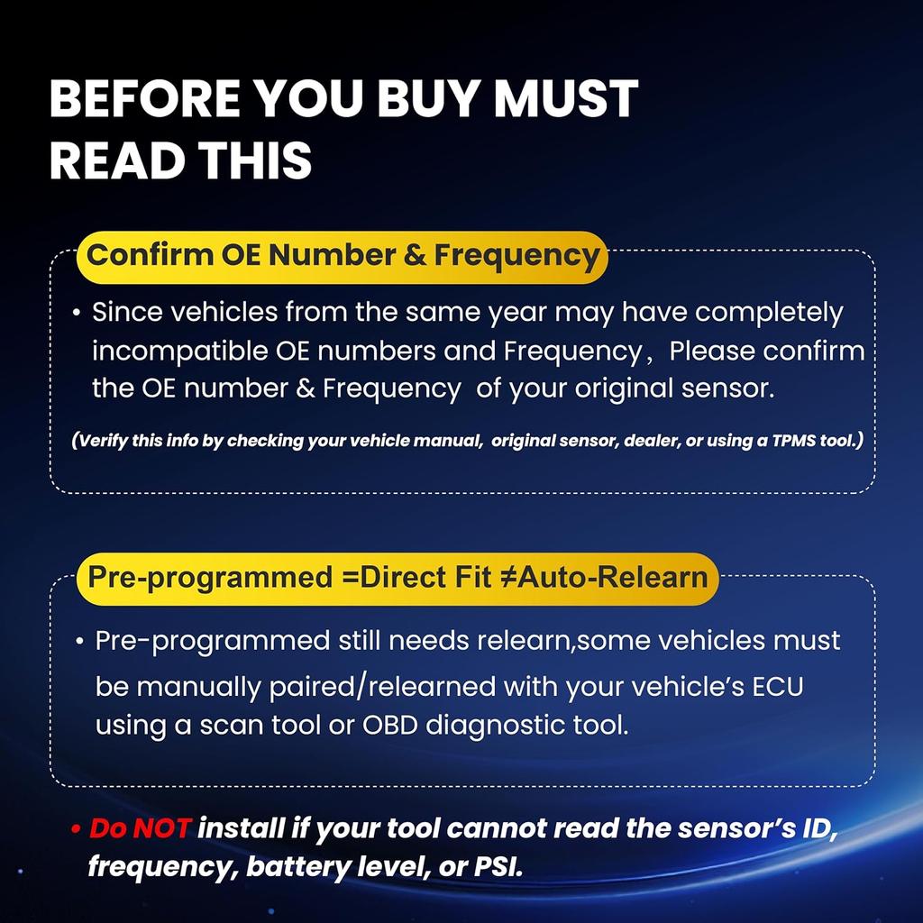 315Mhz Pre-Programmed TPMS,Compatible With: Chevrolet Equinox 2007- | Colorado 2015- | Malibu 2008-2015 | Camaro 2010-2015 Tire Pressure Monitoring