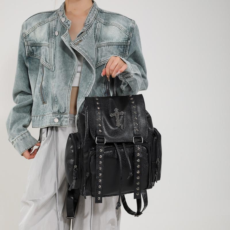 Rivet Fashionable Backpack Large-capacity Backpack Schoolbag Single-shoulder Bag Crossbody Bag