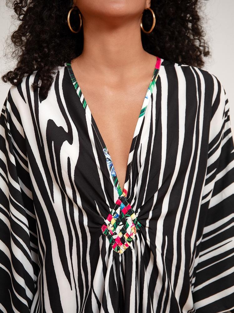 EDOLYNSA Привлекательный полосатый женский халат-кафтан, домашнее платье, уютная легкая куртка, непринужденная домашняя одежда, длинное платье для отпуска и вечеринки Q1289