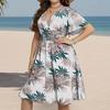 Women's Fashionable Print Round Neck Loose Short Sleeved Pocket Pullover Dress
