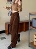 Вельветовые брюки в стиле ретро, ​​коричневые, осенне-зимние, широкие брюки-«ножи» для женщин, высокие, с высокой талией, длинные леггинсы.