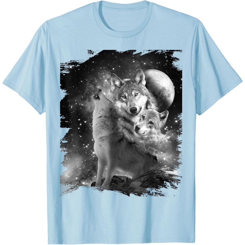 Wolf Family Howling Graphic Tee Black White Print Casual Round Neck Tshirt For Men