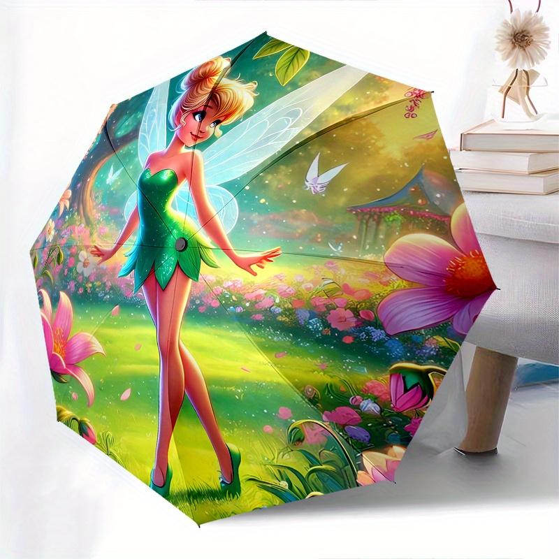 Disney Tinker Bell Manual Opening and Closing Umbrella - 8-Rib Reinforced Folding Design, Lightweight and Portable, Suitable for Daily Busin