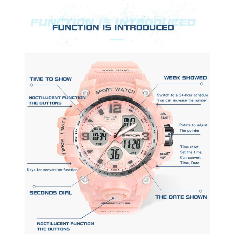 SANDA Новые простые модные спортивные электронные часы с ночным светом, студенческие мужские часы