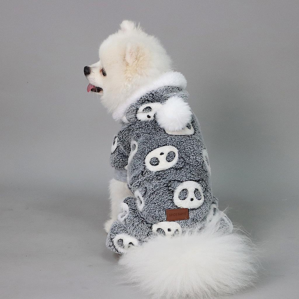 Plush Dog Pajamas for Small Dogs Girl Winter Warm Puppy Pjs Fleece Clothes Sweater Outfit Cold Weather Dog Cute Panda Pet Onesie