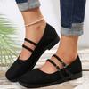 Women's Shoes One-word Buckle Women's Flats Autumn Square Toe Solid Flock Shallow Mouth Daily Commuting Casual Flats