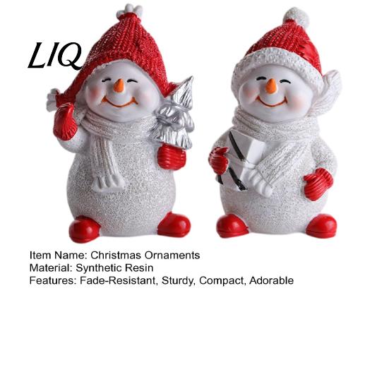 Holiday Tabletop Decorations 2Pcs Christmas Snowman Figurine, Cute Decor, Resin Snow Statue with Winter Theme Home Accents Knit Hat Scarf for