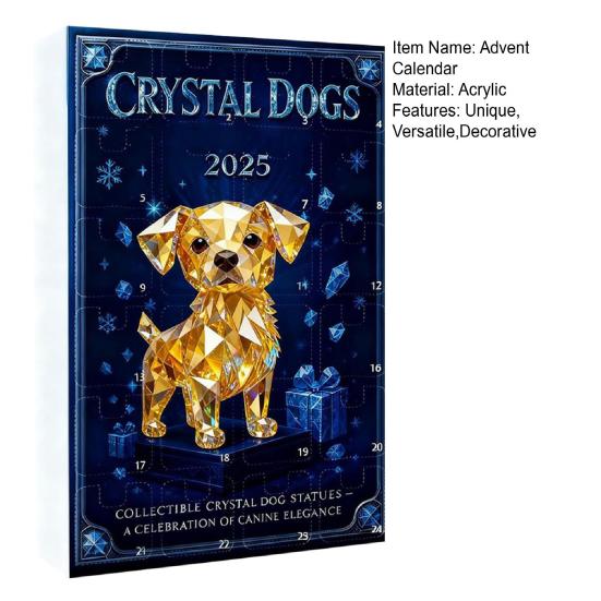 Адвент-календарь «Собаки из искусственного хрусталя» 2025, 24-дневная коробка для отсчета времени с милыми акриловыми фигурками щенков, декор для рождественской елки для любителей собак