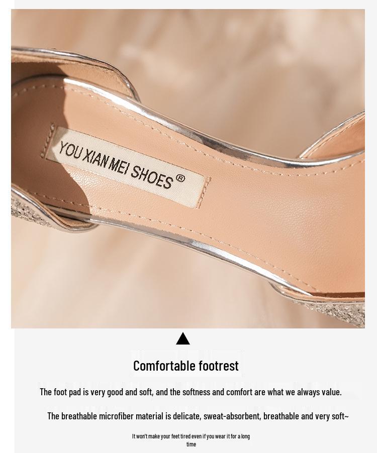 Элегантные туфли на высоком каблуке с блестками и одним ремешком со стразами – Идеально подходят для свадеб и банкетов