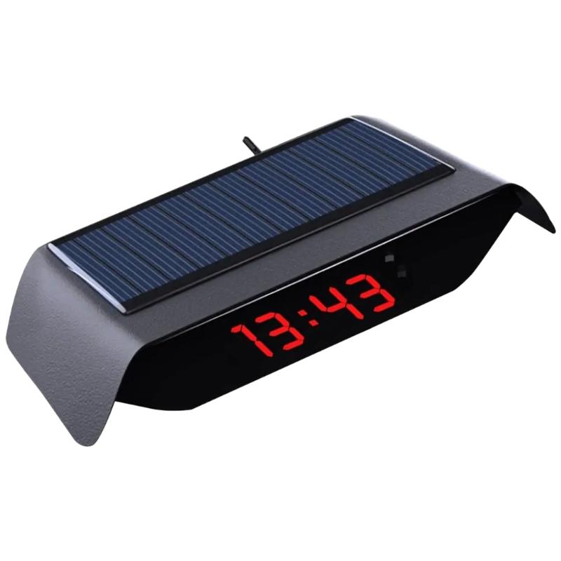 Часы на солнечных батареях с четким отображением времени в темноте, отображением даты и температуры для автомобиля
