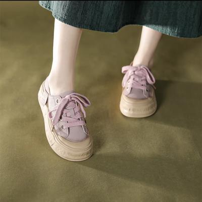 Модные женские туфли Off White на высокой платформе из парусины со шнуровкой розового цвета, новое поступление 2024 года в Корее, популярная женская обувь