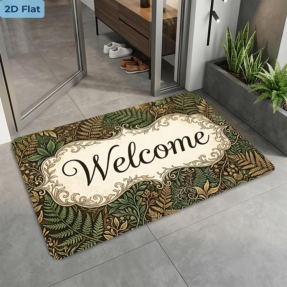 1pc Vintage Fern Pattern Doormat, Flat Printed Entryway Welcome Mat, Thickened, Comfortable, Soft, Washable, Easy to Clean, Practical Indoor/Outdoor H