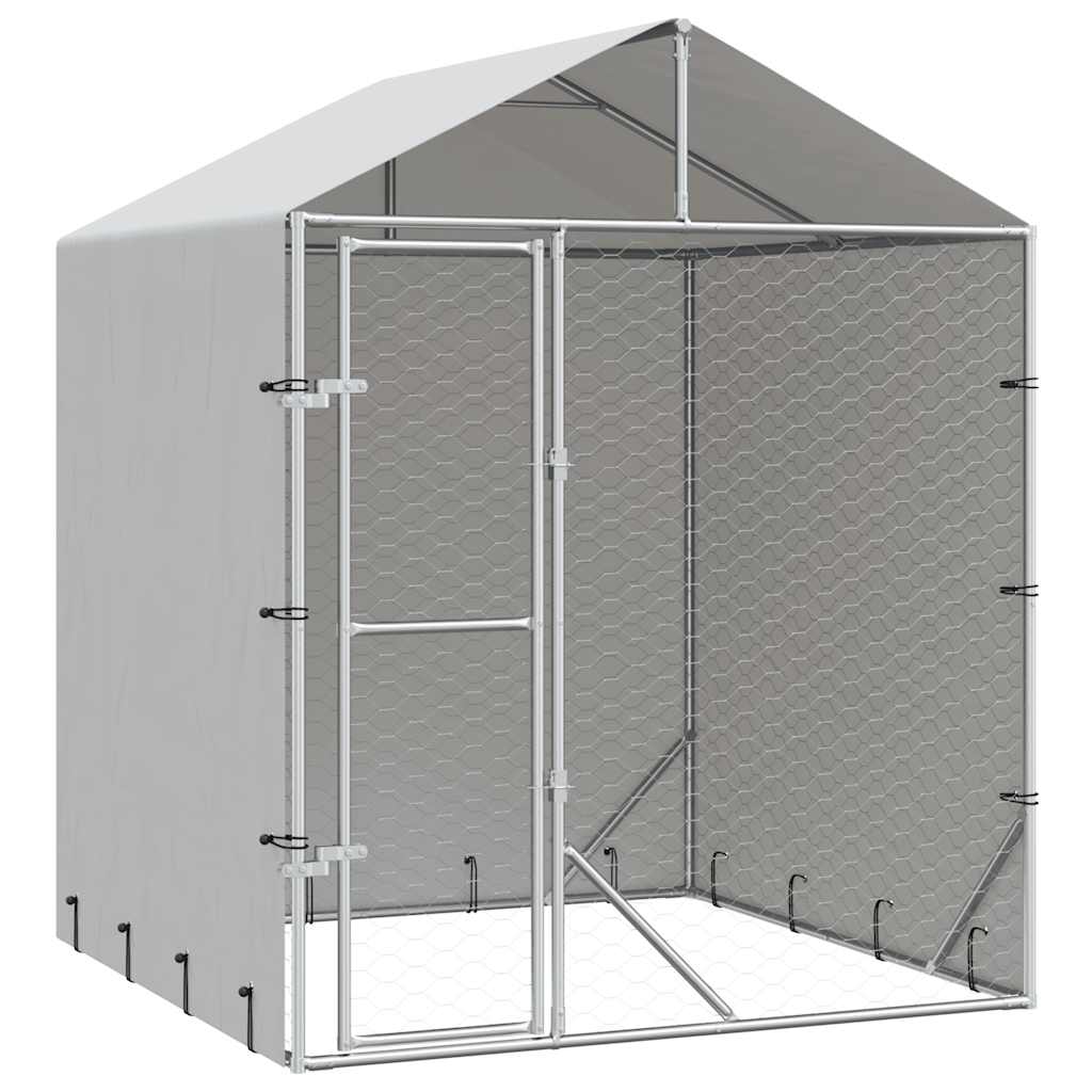 Outdoor Dog Kennel with Roof Silver 2 x 2 x 2.5 m Galvanized Steel