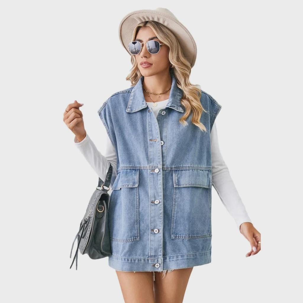 Summer 2024 Women's Fashionable Denim Sleeveless Waistcoat