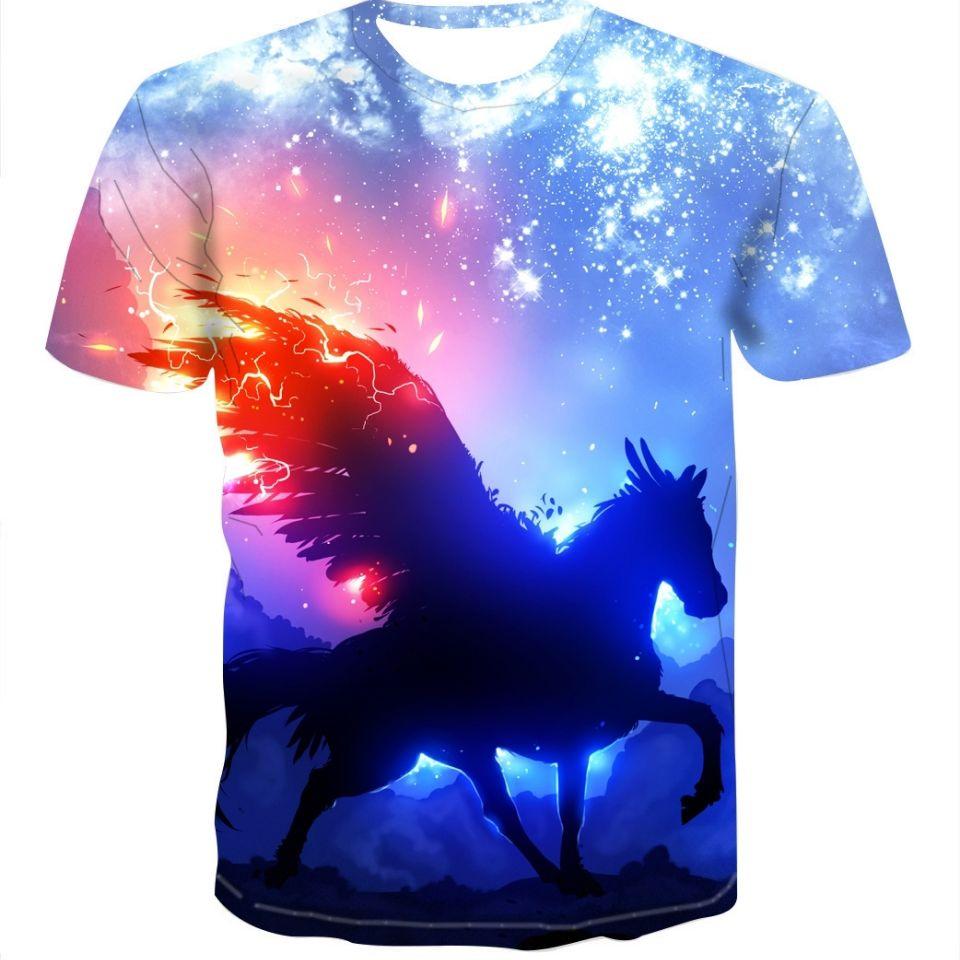 Summer New Unicorn Pegasus Animal Pattern 3D Digital Printing Round Neck Short Sleeve Personalized Trendy Men's T-shirt