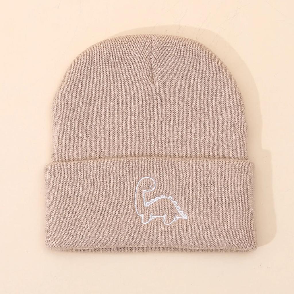 Вязаная шапка с мультяшными динозаврами для малышей, милая вышитая шапка с изображением динозавров для детей, вязаная крючком, теплая на осень, для детей 1-4 лет