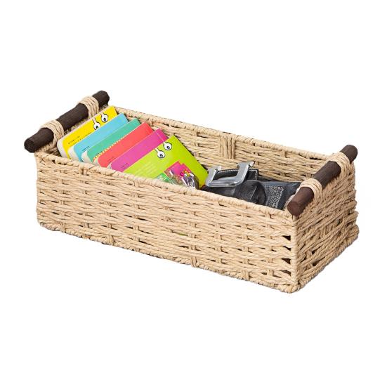 Прямоугольная корзина для хранения с ручкой, большая вместимость, многоцелевое декоративное плетеное украшение ручной работы