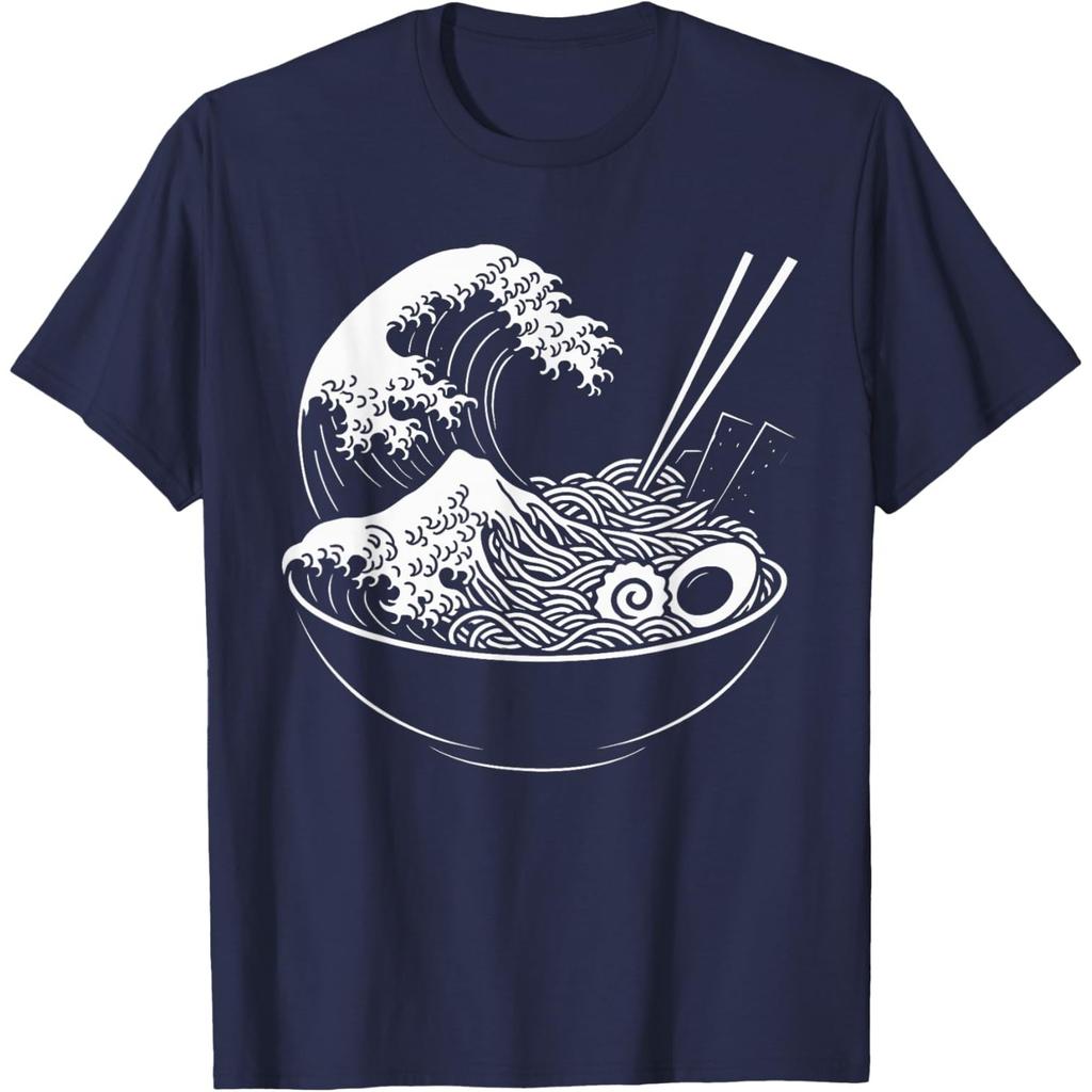 Графическая футболка с принтом Ramen Wave для мужчин и женщин, повседневная, из чистого хлопка, дышащая, летняя футболка