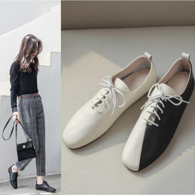 Модная женская новая кожаная замшевая шнуровка колор-блок низкий каблук большой размер удобные и мягкие туфли Оксфорды для ходьбы