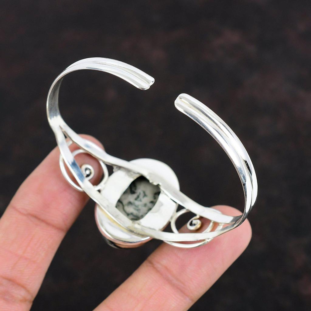 Браслет из агата с драгоценными камнями, браслет-манжета, старинные ювелирные изделия, браслет-манжета из стерлингового серебра 925 пробы, регулируемый браслет, ювелирные изделия ручной работы, подарки для жены