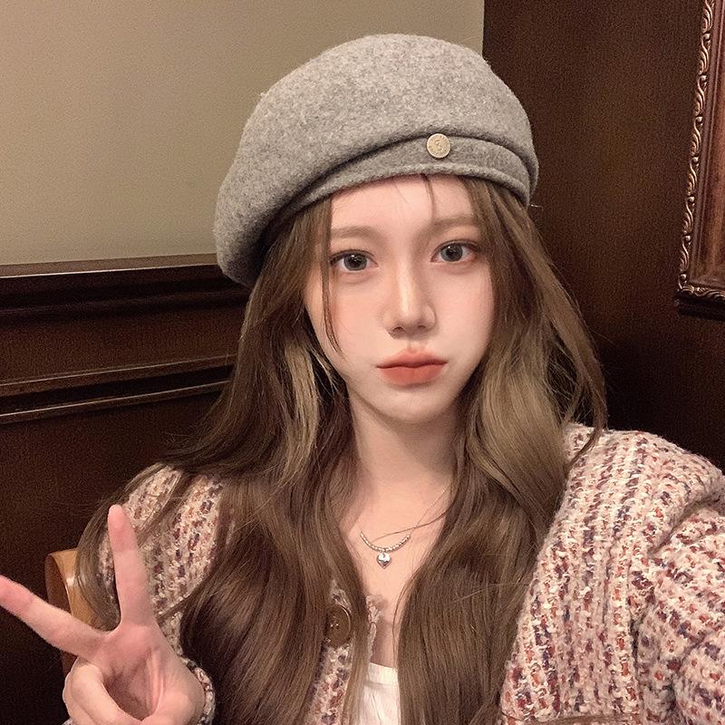 Белый шерстяной берет шерстяная шляпа осень и зима женская универсальная для маленького лица шляпа художника женская с высоким чувством