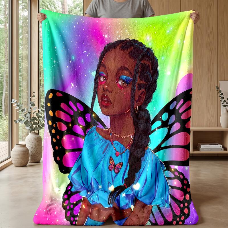 Butterfly Enchanted Portrait blanket Personalized Name Flannel Blanket Soft Cozy Plush Throw for Sofa Bed Lightweight Home Decor