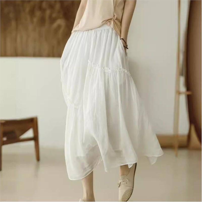 Johnature Женские лоскутные винтажные юбки с эластичной резинкой на талии, однотонные ткани высокого качества, мягкие женские юбки трапециевидной формы