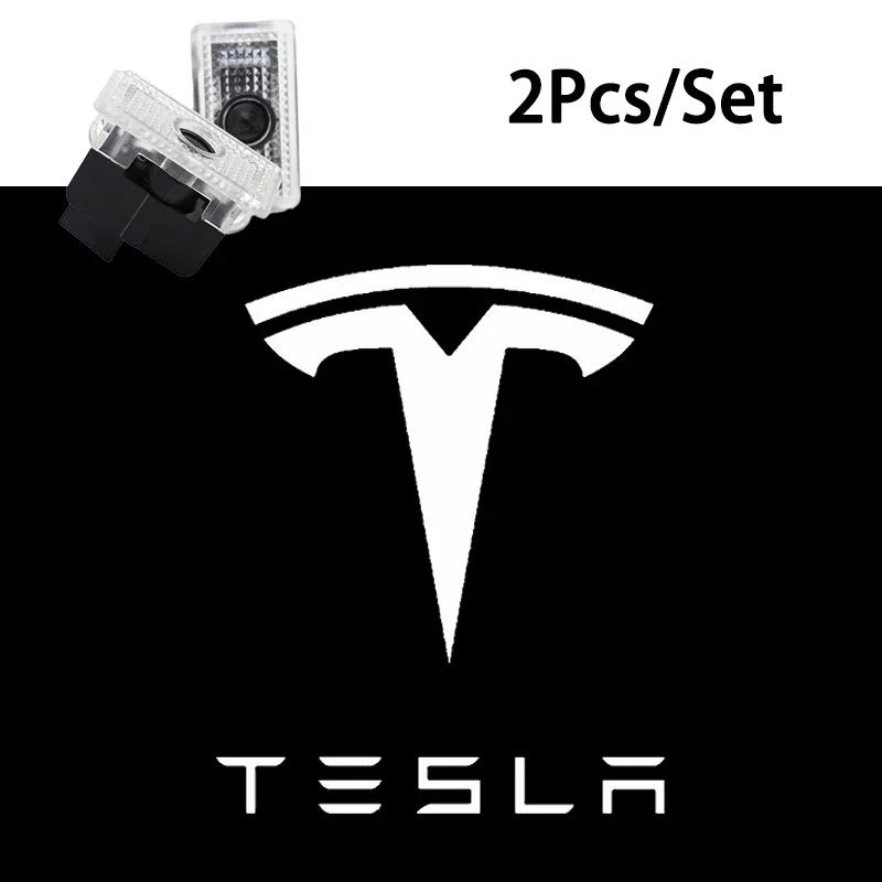 Sticker Tesla 2Pcs Car Door Projector Lamps Welcome Lights Accessories For Tesla Model 3 Highland 2023 S X Y